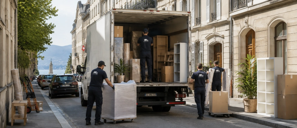 Équipe nodl en chantier · chargement camion à Genève