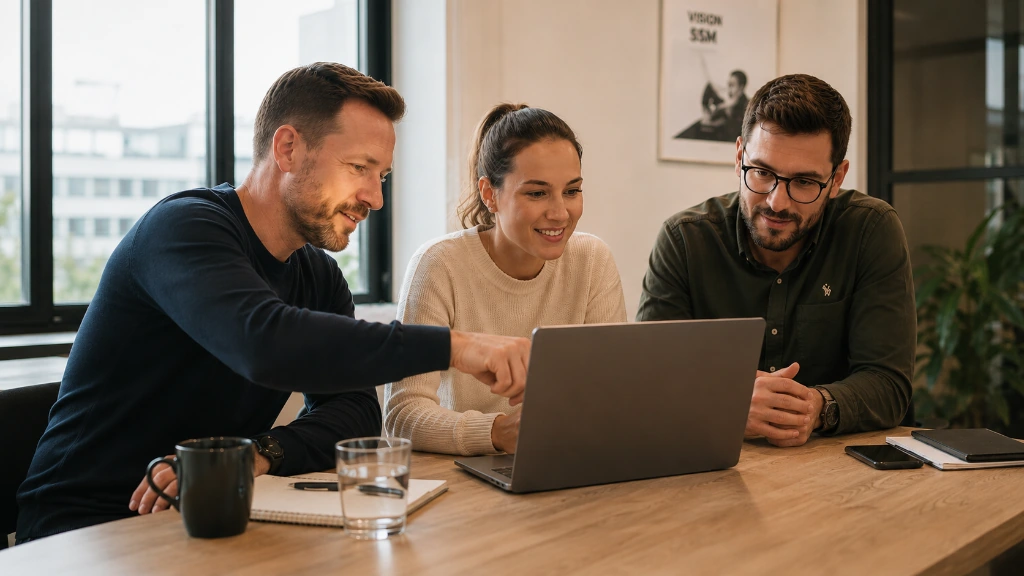 Associé de société de service présentant une offre commerciale sur tablette à un client